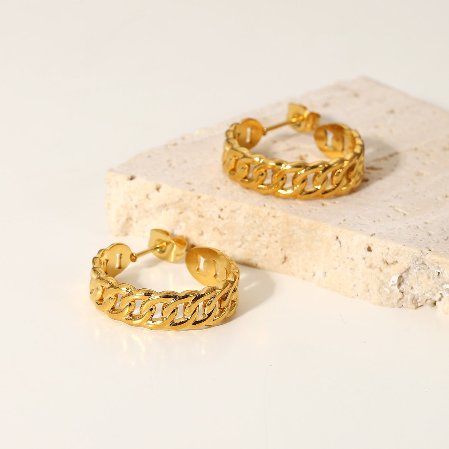 Gold Chain Open Hoop Earrings