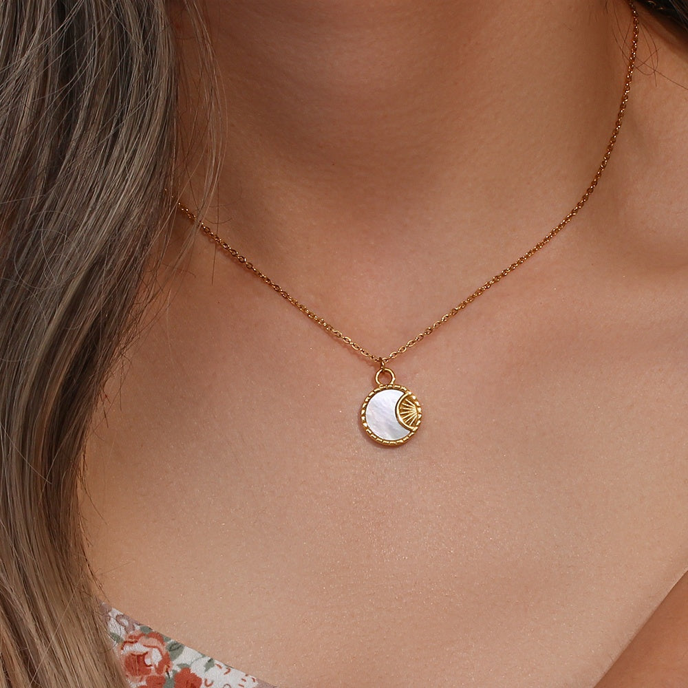 Gold Eclipse Pendant Necklace with Mother of Pearl