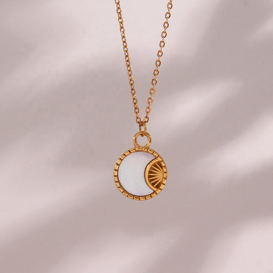 Gold Eclipse Pendant Necklace with Mother of Pearl