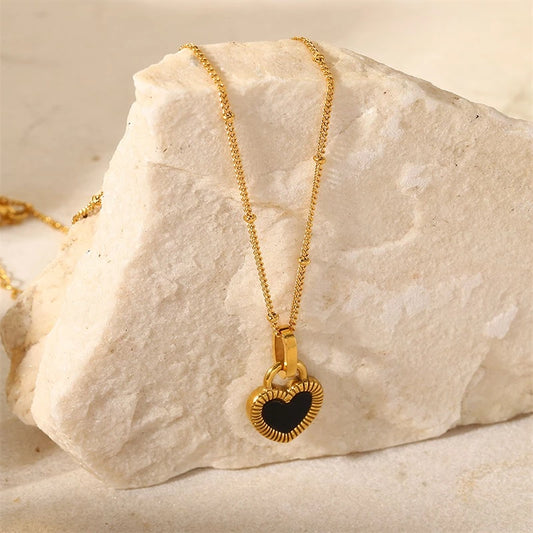 Gold Black Heart Pendant Necklace